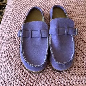 Lavender slide mules with strap detail
